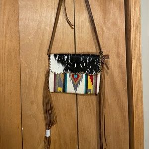 American darling saddle blanket with hair on hide crossbody purse